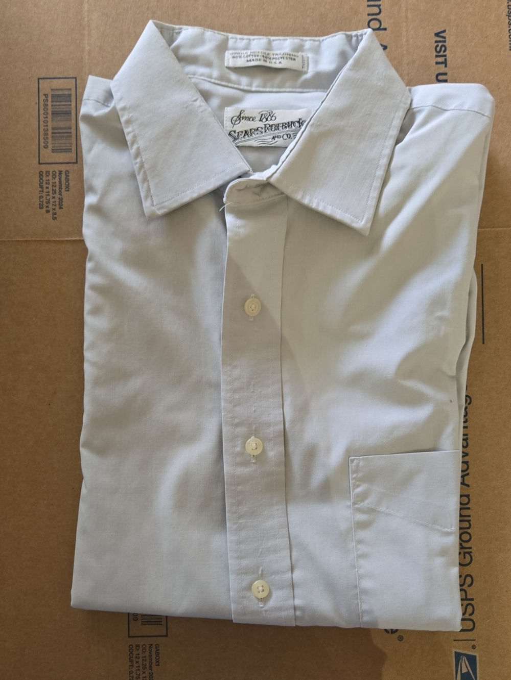 Vintage Sears Roebuck Gray  Long-Sleeve Dress Shirt - Classic Fit-Size 16 Neck